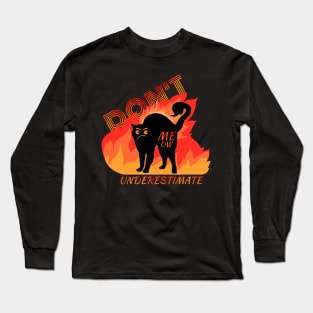 Angry Black Cat with Flames Design Long Sleeve T-Shirt
